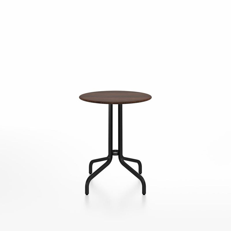 Emeco 1 Inch Cafe Table - Round Top Coffee table Emeco Table Top 24" Black Powder Coated Aluminum Walnut Wood