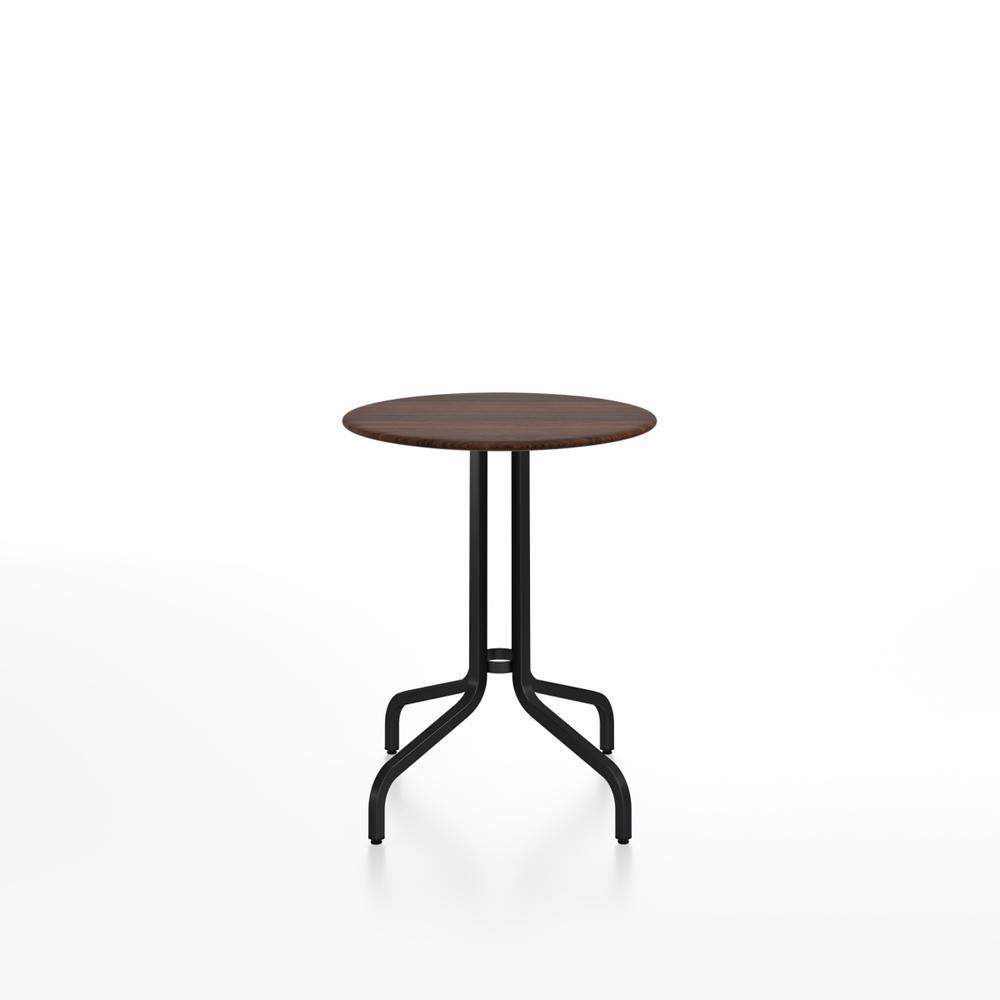 Emeco 1 Inch Cafe Table - Round Top Coffee table Emeco Table Top 24&quot; Black Powder Coated Aluminum Walnut Wood