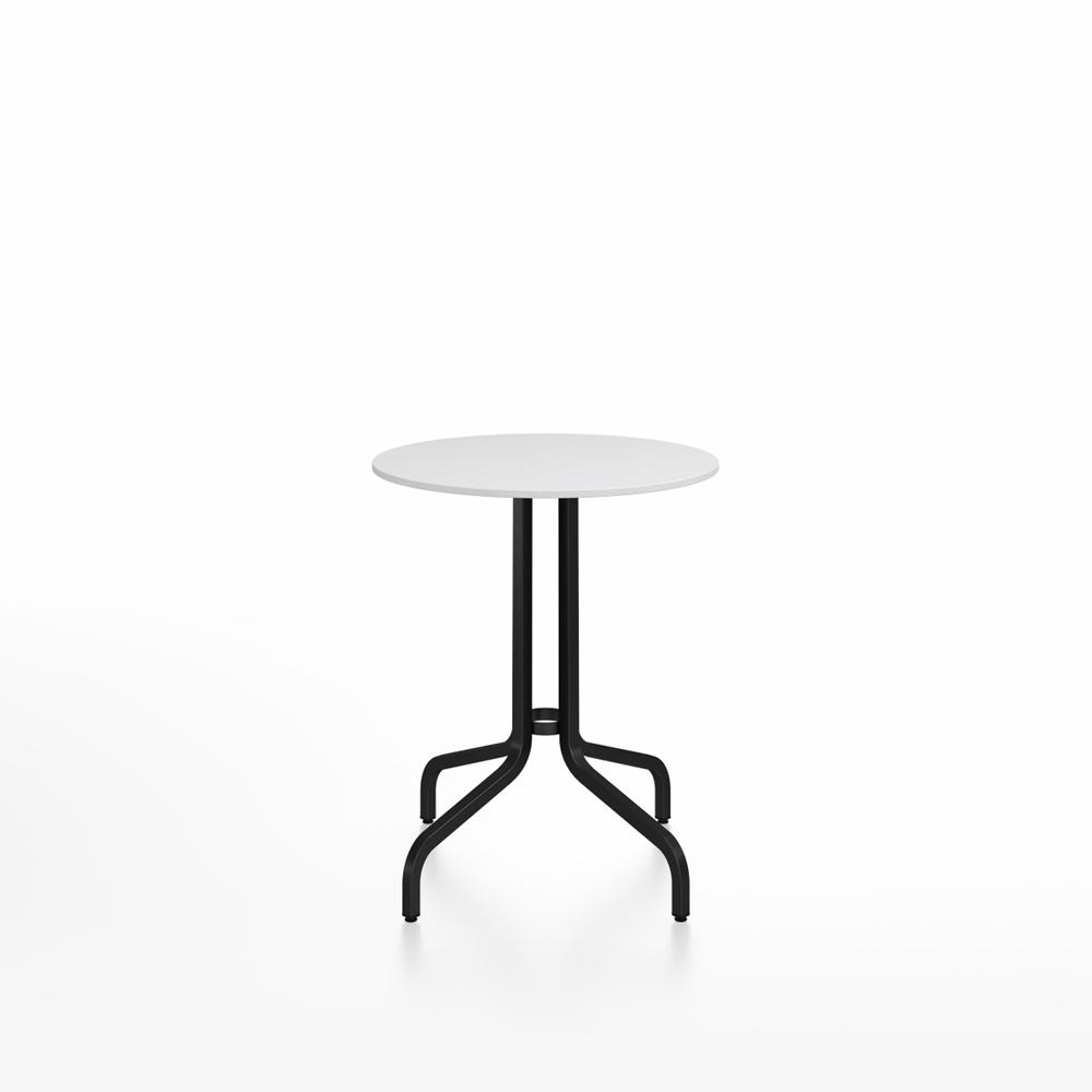 Emeco 1 Inch Cafe Table - Round Top Coffee table Emeco Table Top 24&quot; Black Powder Coated Aluminum White HPL