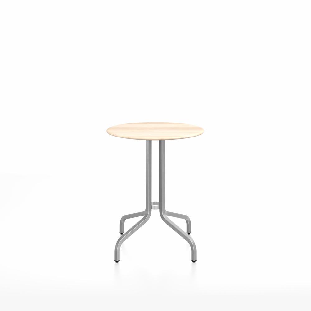 Emeco 1 Inch Cafe Table - Round Top Coffee table Emeco Table Top 24" Brushed Aluminum Accoya Wood