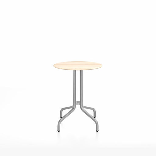 Emeco 1 Inch Cafe Table - Round Top Coffee table Emeco Table Top 24" Brushed Aluminum Accoya Wood