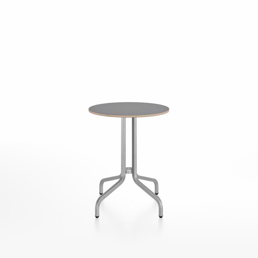 Emeco 1 Inch Cafe Table - Round Top Coffee table Emeco Table Top 24&quot; Brushed Aluminum Gray Laminate Plywood