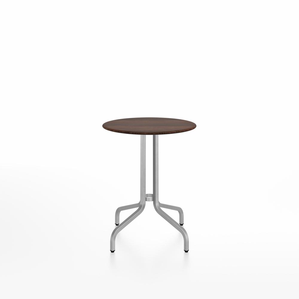 Emeco 1 Inch Cafe Table - Round Top Coffee table Emeco Table Top 24&quot; Brushed Aluminum Walnut Wood
