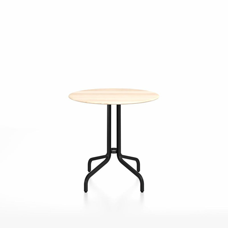 Emeco 1 Inch Cafe Table - Round Top Coffee table Emeco Table Top 30" Black Powder Coated Aluminum Accoya Wood