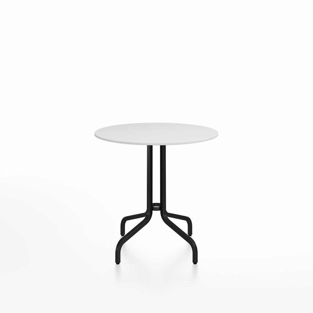 Emeco 1 Inch Cafe Table - Round Top Coffee table Emeco Table Top 30&quot; Black Powder Coated Aluminum White HPL