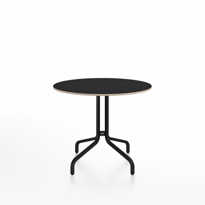 Emeco 1 Inch Cafe Table - Round Top Coffee table Emeco Table Top 36" Black Powder Coated Aluminum Accoya Wood
