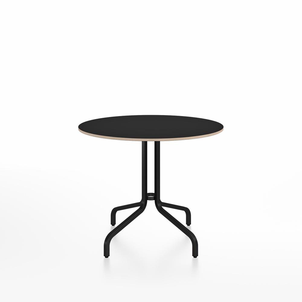 Emeco 1 Inch Cafe Table - Round Top Coffee table Emeco Table Top 36" Black Powder Coated Aluminum Accoya Wood