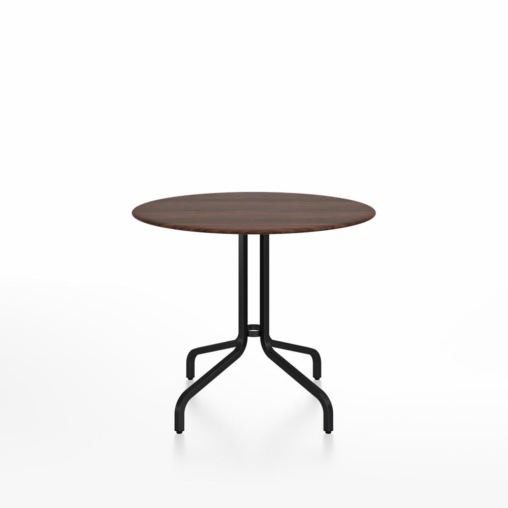 Emeco 1 Inch Cafe Table - Round Top Coffee table Emeco Table Top 36&quot; Black Powder Coated Aluminum Walnut Wood