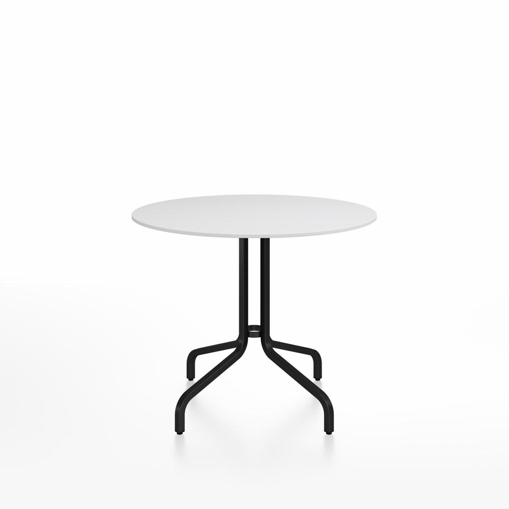 Emeco 1 Inch Cafe Table - Round Top Coffee table Emeco Table Top 36&quot; Black Powder Coated Aluminum White HPL