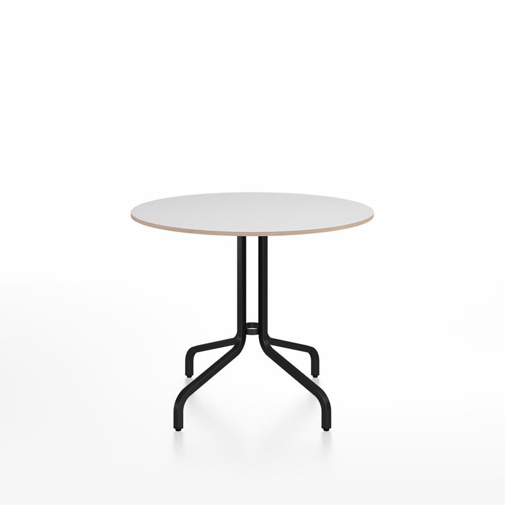 Emeco 1 Inch Cafe Table - Round Top Coffee table Emeco Table Top 36&quot; Black Powder Coated Aluminum White Laminate Plywood
