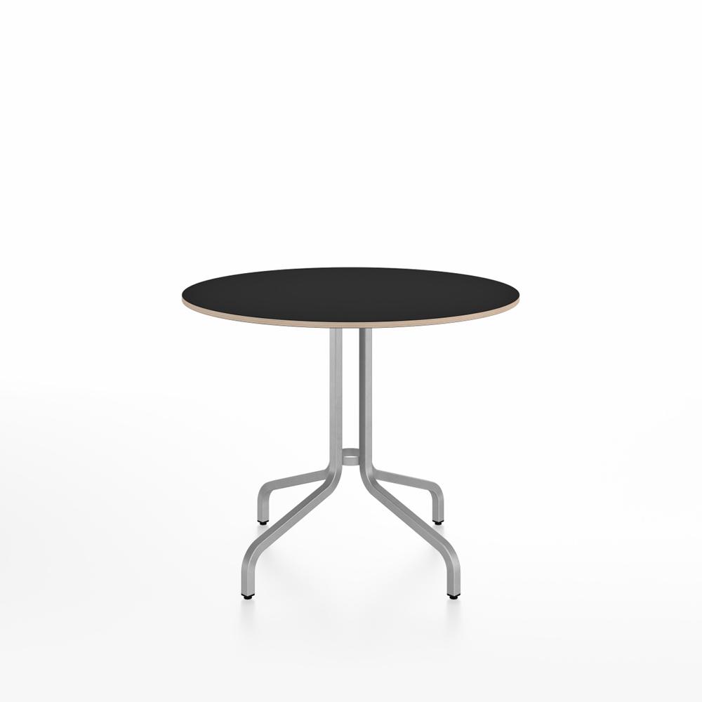 Emeco 1 Inch Cafe Table - Round Top Coffee table Emeco Table Top 36&quot; Brushed Aluminum Black Laminate Plywood