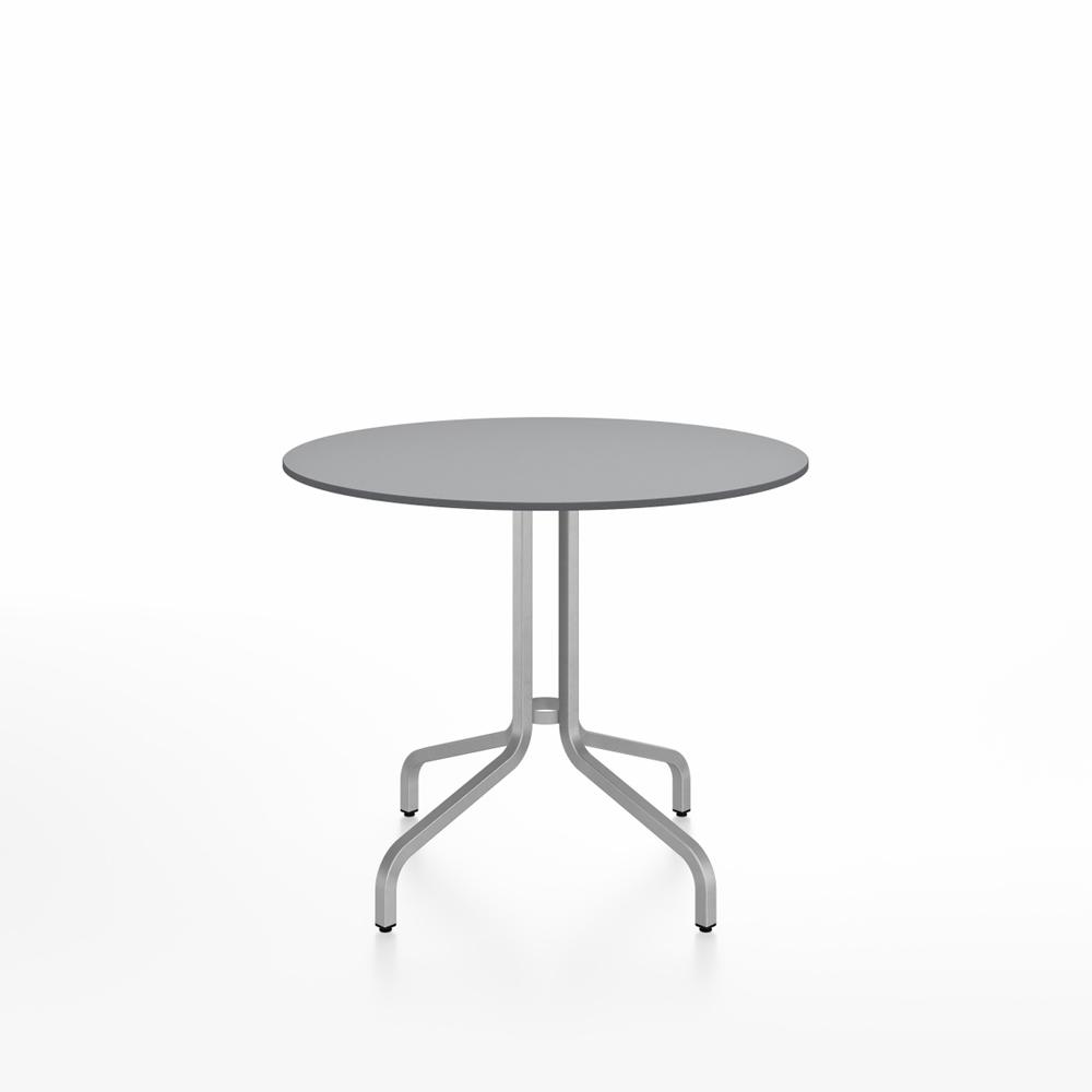 Emeco 1 Inch Cafe Table - Round Top Coffee table Emeco Table Top 36&quot; Brushed Aluminum Gray HPL