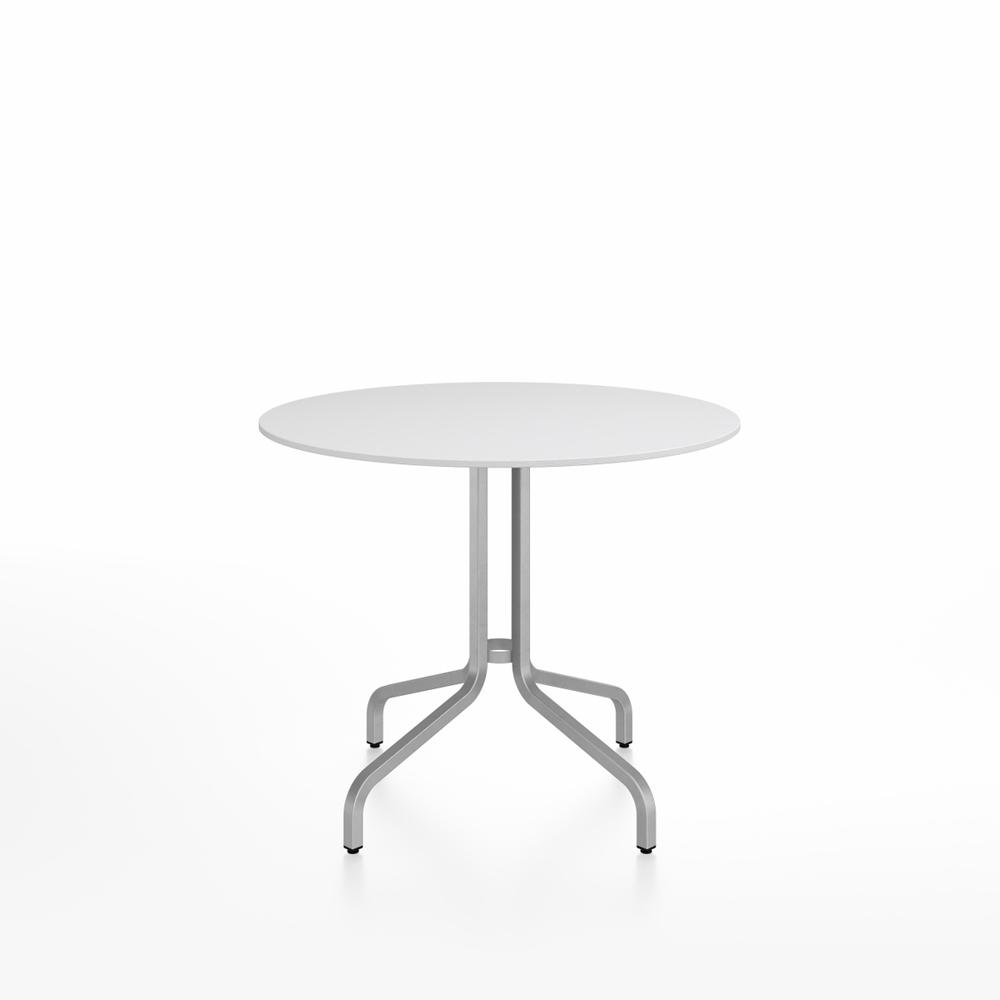 Emeco 1 Inch Cafe Table - Round Top Coffee table Emeco Table Top 36&quot; Brushed Aluminum White HPL