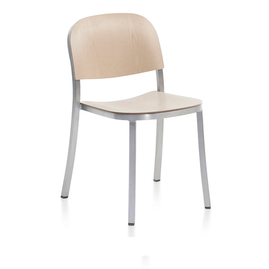 Emeco 1 Inch Stacking Chair - Wood Seat Chairs Emeco Hand Brushed Aluminum Ash 