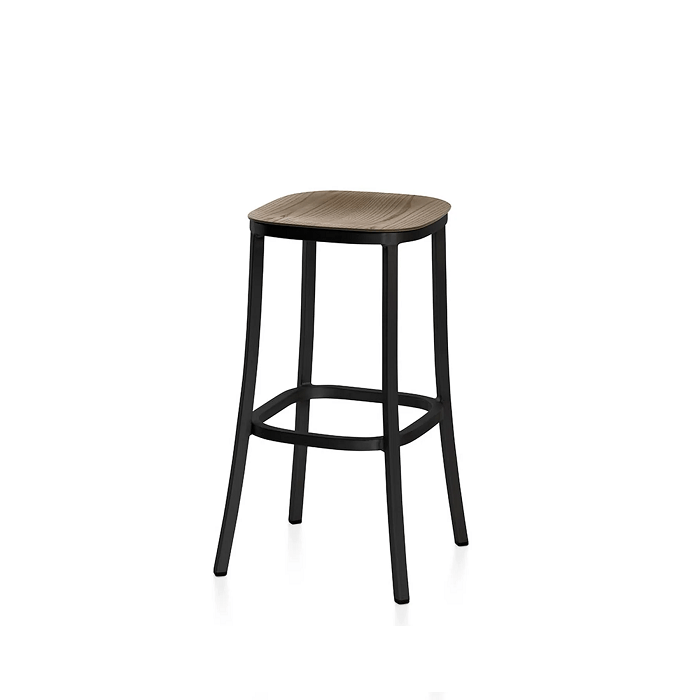 Emeco 1 Inch Stool Wood Seat Stools Emeco Bar: 29.9" Dark Powder Coated Aluminum Walnut