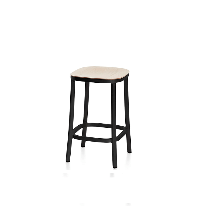Emeco 1 Inch Stool Wood Seat Stools Emeco Counter: 24.4&quot; Dark Powder Coated Aluminum Ash