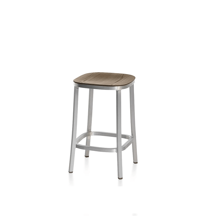 Emeco 1 Inch Stool Wood Seat Stools Emeco Counter: 24.4" Hand Brushed Aluminum Walnut