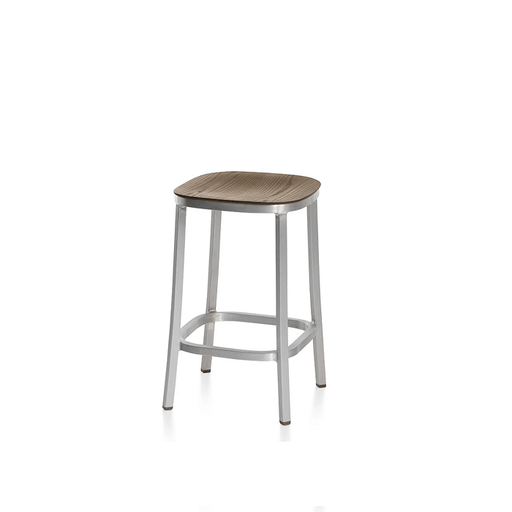Emeco 1 Inch Stool Wood Seat Stools Emeco Counter: 24.4" Hand Brushed Aluminum Walnut