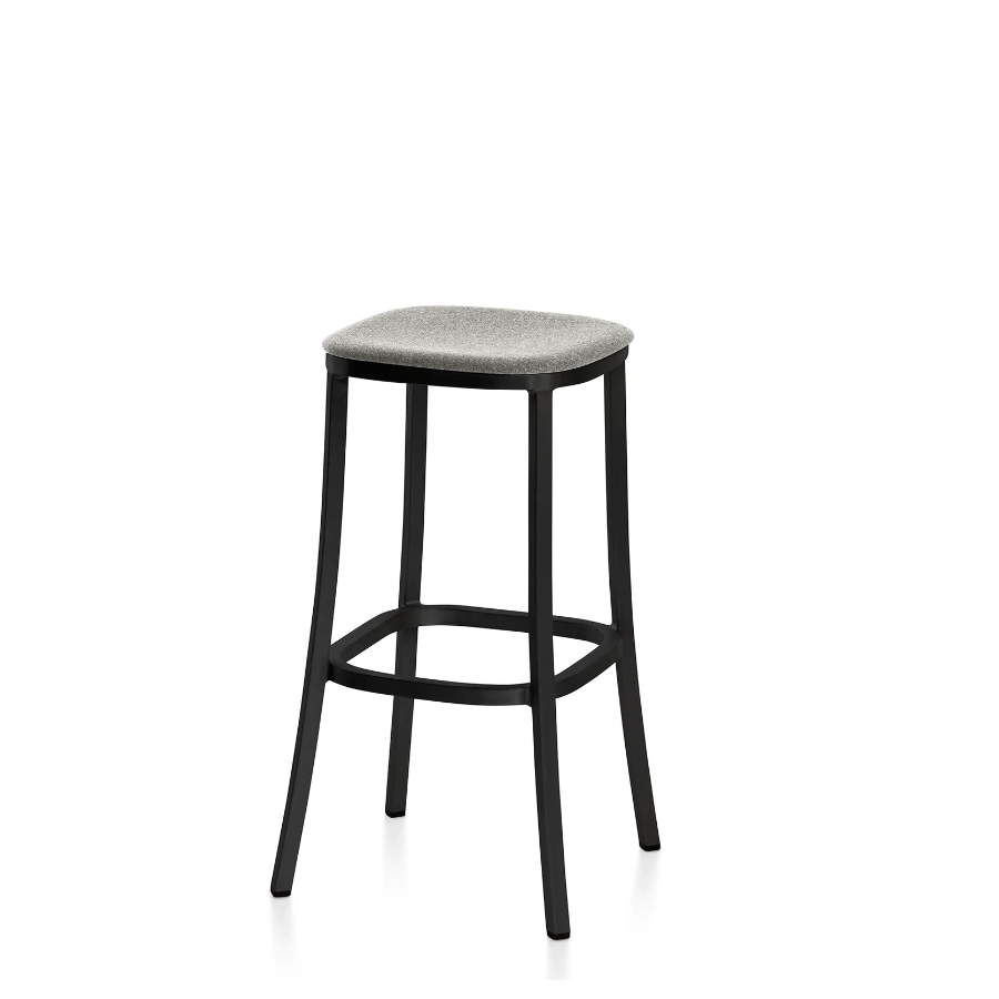 Emeco 1 Inch Upholstered Stool Stools Emeco Bar Height Dark Powder Coated Aluminum Kvadrat Divina Melange 0120