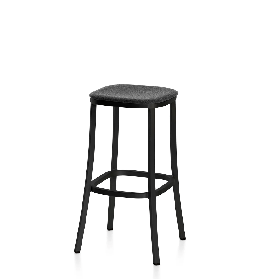 Emeco 1 Inch Upholstered Stool Stools Emeco Bar Height Dark Powder Coated Aluminum Kvadrat Divina Melange 0170