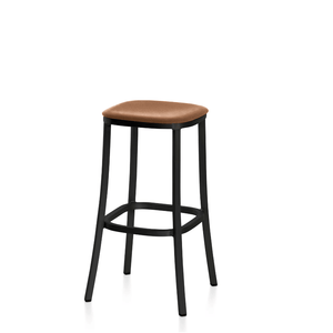 Emeco 1 Inch Upholstered Stool Stools Emeco Bar Height Dark Powder Coated Aluminum Leather Spinneybeck Volo Tan