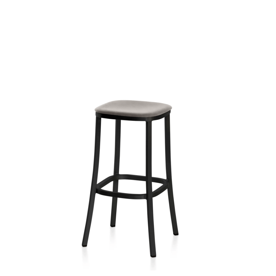 Emeco 1 Inch Upholstered Stool Stools Emeco Bar Height Dark Powder Coated Aluminum Maharam Mode Sycamore 008