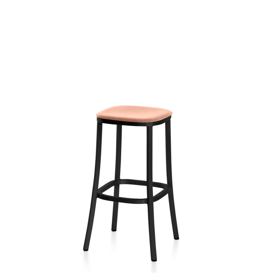 Emeco 1 Inch Upholstered Stool Stools Emeco Bar Height Dark Powder Coated Aluminum Maharam Mode Blush 021