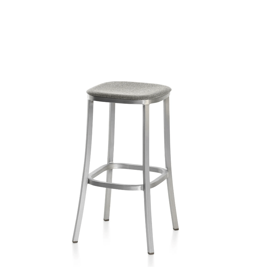 Emeco 1 Inch Upholstered Stool Stools Emeco Bar Height Hand Brushed Aluminum Kvadrat Divina Melange 0120