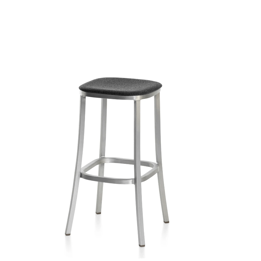 Emeco 1 Inch Upholstered Stool Stools Emeco Bar Height Hand Brushed Aluminum Kvadrat Divina Melange 0170