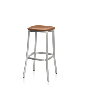 Emeco 1 Inch Upholstered Stool Stools Emeco Bar Height Hand Brushed Aluminum Leather Spinneybeck Volo Tan