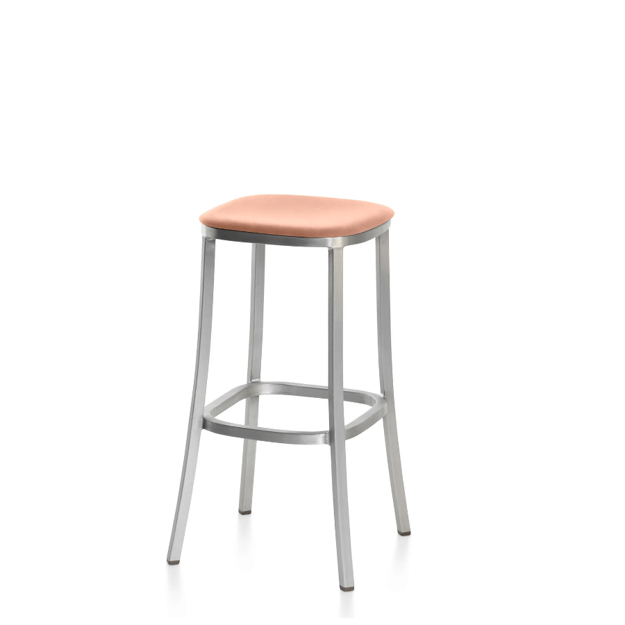 Emeco 1 Inch Upholstered Stool Stools Emeco Bar Height Hand Brushed Aluminum Maharam Mode Blush 021