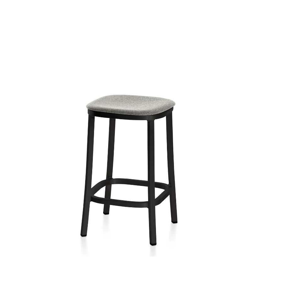 Emeco 1 Inch Upholstered Stool Stools Emeco Counter Height Dark Powder Coated Aluminum Kvadrat Divina Melange 0120