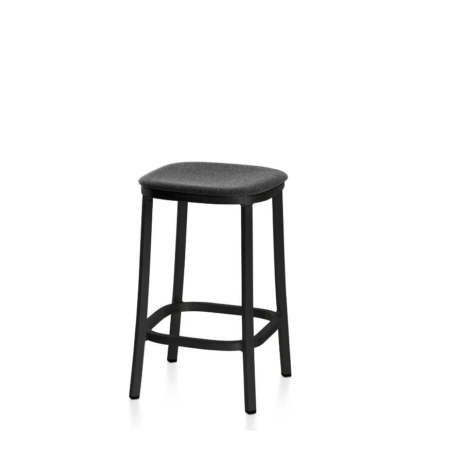 Emeco 1 Inch Upholstered Stool Stools Emeco Counter Height Dark Powder Coated Aluminum Kvadrat Divina Melange 0170