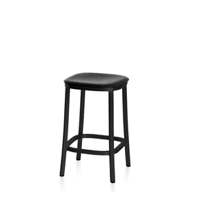 Emeco 1 Inch Upholstered Stool Stools Emeco Counter Height Dark Powder Coated Aluminum Leather Spinneybeck Volo Black