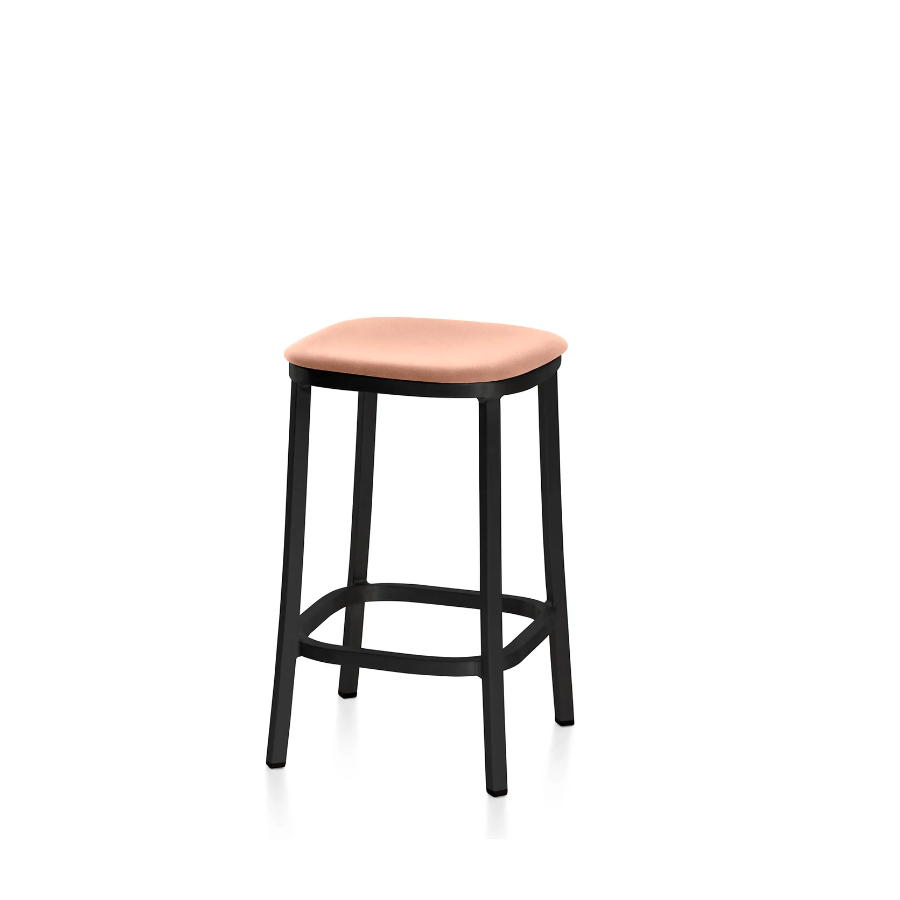 Emeco 1 Inch Upholstered Stool Stools Emeco Counter Height Dark Powder Coated Aluminum Maharam Mode Blush 021