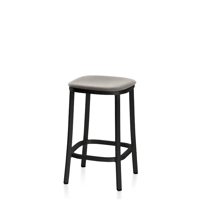 Emeco 1 Inch Upholstered Stool Stools Emeco Counter Height Dark Powder Coated Aluminum Maharam Mode Sycamore 008