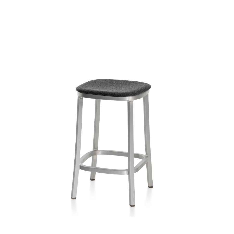 Emeco 1 Inch Upholstered Stool Stools Emeco Counter Height Hand Brushed Aluminum Kvadrat Divina Melange 0170