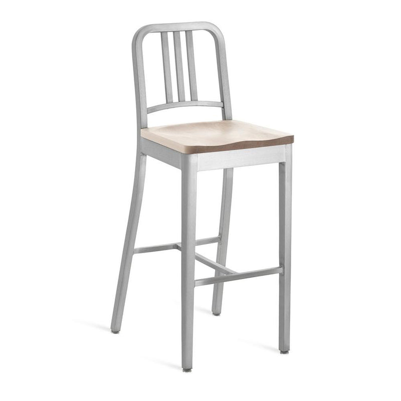 Emeco 1104 Navy Bar Stool With Wood Seat bar seating Emeco Hand-Brushed Ash No Arms