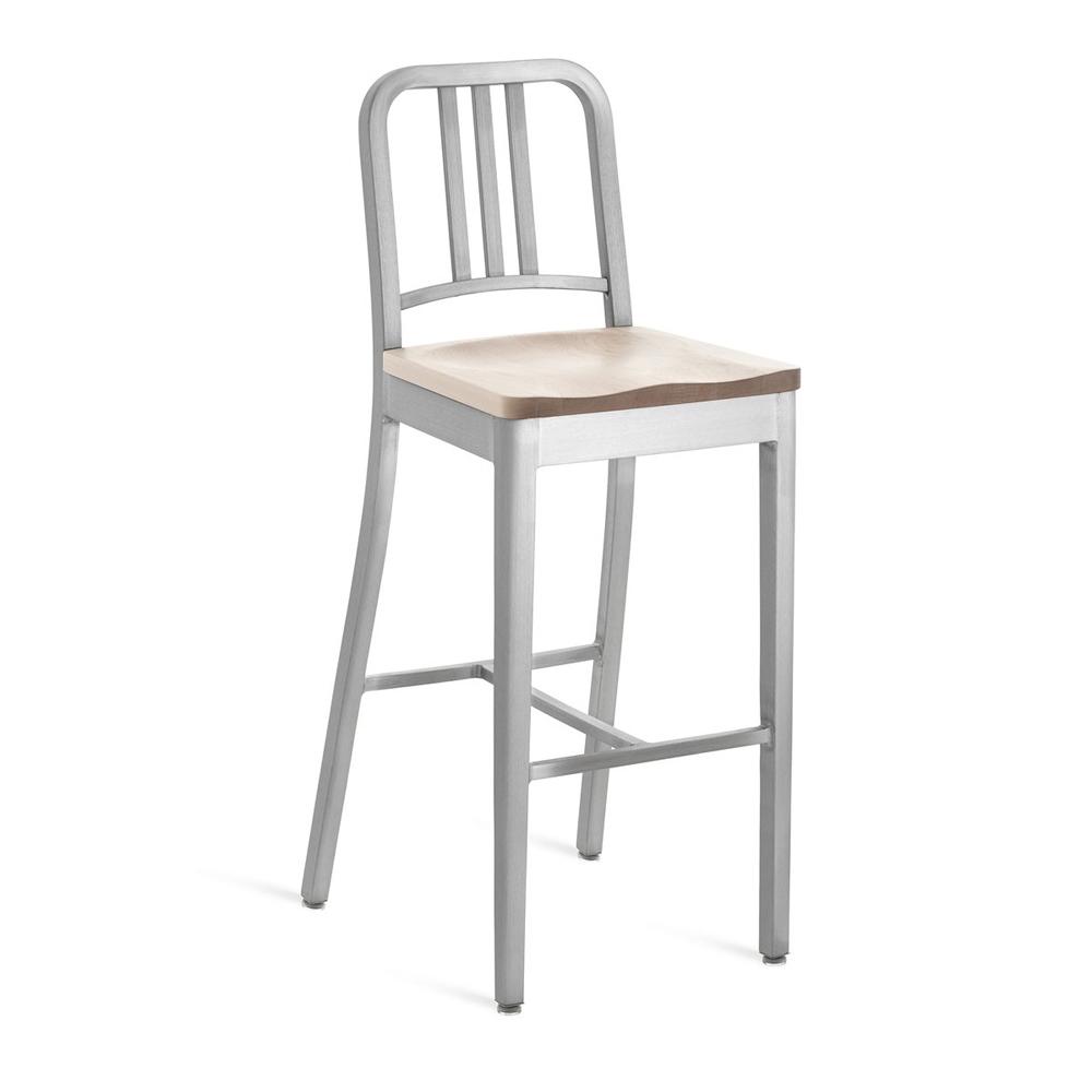 Emeco 1104 Navy Bar Stool With Wood Seat bar seating Emeco Hand-Brushed Ash No Arms