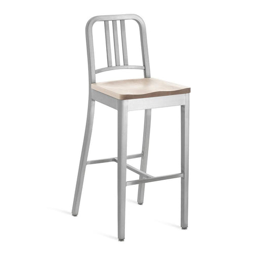 Emeco 1104 Navy Bar Stool With Wood Seat bar seating Emeco Hand-Brushed Ash No Arms