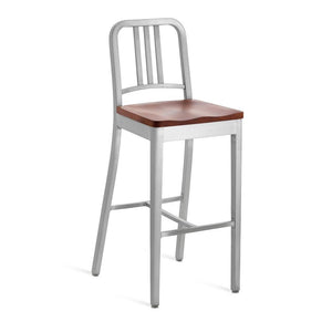 Emeco 1104 Navy Bar Stool With Wood Seat bar seating Emeco Hand-Brushed Cherry No Arms