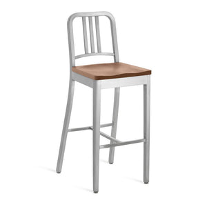 Emeco 1104 Navy Bar Stool With Wood Seat bar seating Emeco Hand-Brushed White Oak No Arms