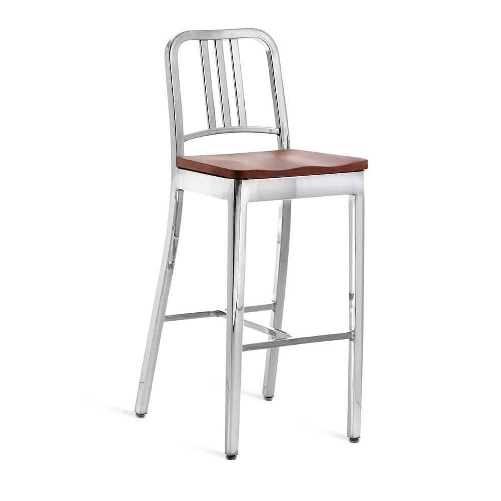 Emeco 1104 Navy Bar Stool With Wood Seat bar seating Emeco Hand-Polished Cherry No Arms