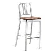 Emeco 1104 Navy Bar Stool With Wood Seat bar seating Emeco Hand-Polished Walnut No Arms