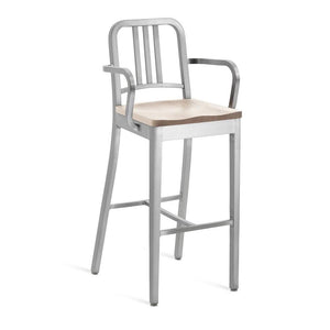 Emeco 1104 Navy Bar Stool With Wood Seat bar seating Emeco Hand-Brushed Ash With Arms