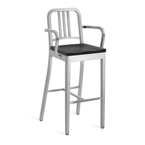 Emeco 1104 Navy Bar Stool With Wood Seat bar seating Emeco Hand-Brushed Black Stained Oak With Arms