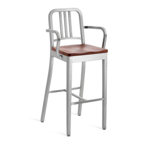 Emeco 1104 Navy Bar Stool With Wood Seat bar seating Emeco Hand-Brushed Cherry With Arms