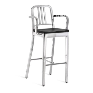 Emeco 1104 Navy Bar Stool With Wood Seat bar seating Emeco Hand-Polished Black Stained Oak With Arms
