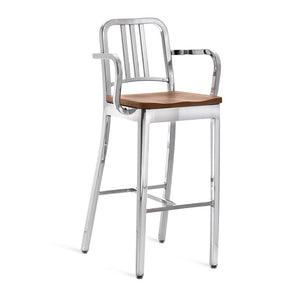 Emeco 1104 Navy Bar Stool With Wood Seat bar seating Emeco Hand-Polished White Oak With Arms