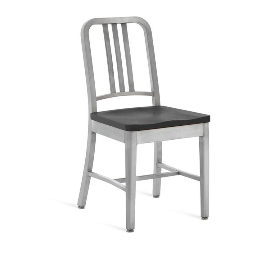 Emeco 1104 Navy Chair With Wood Seat Side/Dining Emeco Hand-Brushed Black Oak 